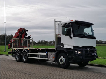 Dropside/ Flatbed truck, Crane truck Renault C 380 fassi f195a, 4x hydr: picture 5