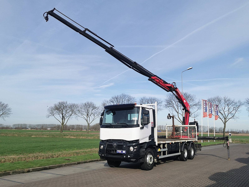 Dropside/ Flatbed truck, Crane truck Renault C 380 fassi f195a, 4x hydr: picture 3