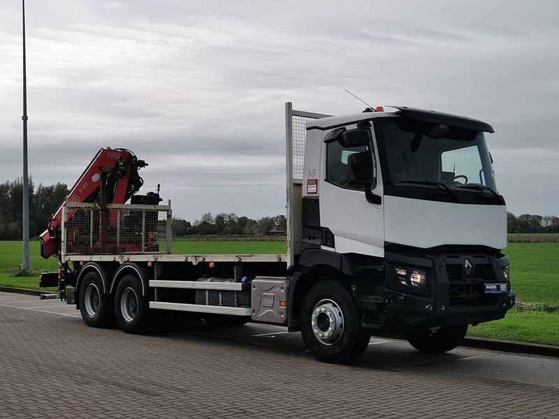 Dropside/ Flatbed truck, Crane truck Renault C 380 fassi f195a, 4x hydr: picture 6