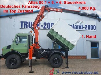 Tipper, Crane truck Unimog U1450 4x4 Atlas 80.1 Kran 5.&6. Steuerkreis 1.Hd: picture 1