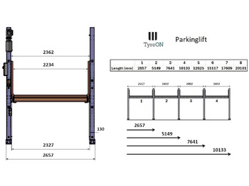 Workshop equipment TPL27E-4 car parking lift - electric release of safety locks - no air pressure required - 5 columns - 8 cars: picture 4 Workshop equipment TPL27E-4 car parking lift - electric release of safety locks - no air pressure required - 5 columns - 8 cars: picture 4