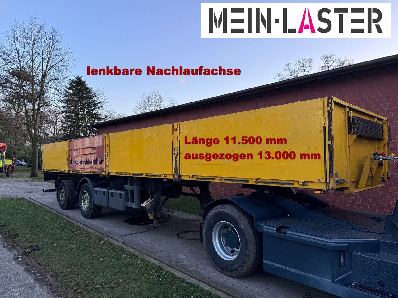 Ackermann Baustoffpritsche 11.5-13 m Lenkachse NL 19t - Dropside/ Flatbed semi-trailer: picture 1 Ackermann Baustoffpritsche 11.5-13 m Lenkachse NL 19t - Dropside/ Flatbed semi-trailer: picture 1