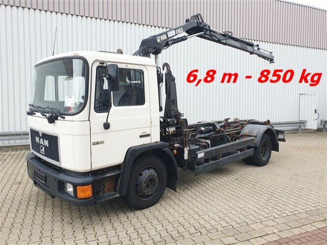 MAN 14.152 F 4x2 BB 14.152 F 4x2 BB mit Kran Hiab 060-2 - Hook lift truck, Crane truck: picture 1 MAN 14.152 F 4x2 BB 14.152 F 4x2 BB mit Kran Hiab 060-2 - Hook lift truck, Crane truck: picture 1