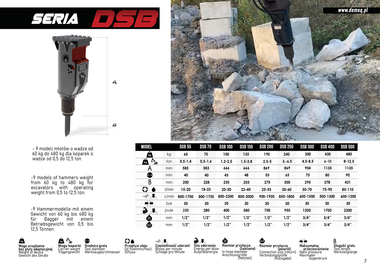 DEMOQ DSB 70 Hydraulic breaker 70 KG - Hydraulic hammer for Excavator: picture 2 DEMOQ DSB 70 Hydraulic breaker 70 KG - Hydraulic hammer for Excavator: picture 2