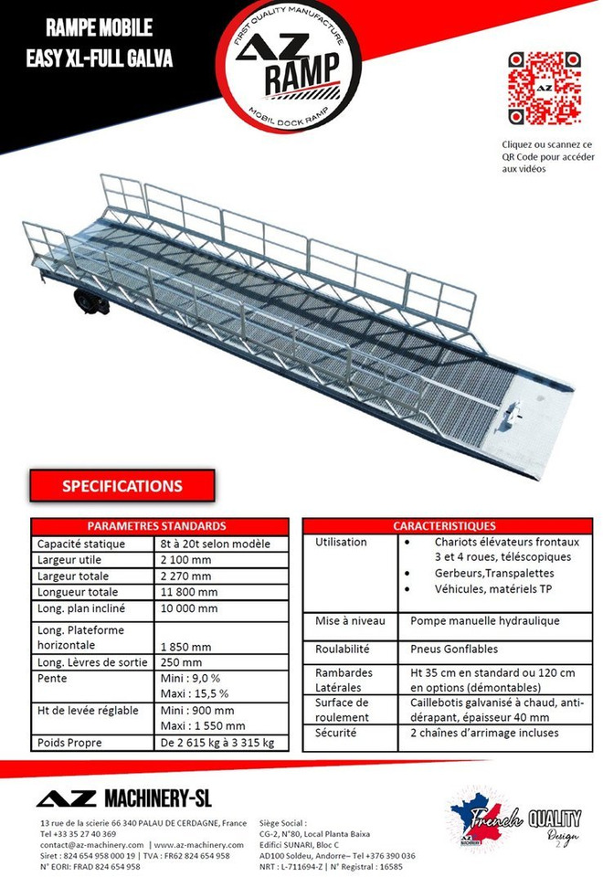 New Loading ramp AZ RAMP-EASY XL-12 FULL GALVA. WIDE Mobil Galvanizate Loading Ramp With Level Off, 12 t Capacity: picture 7