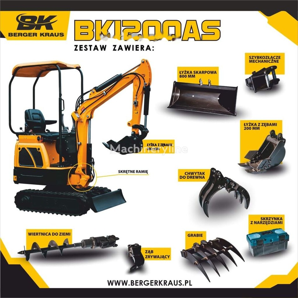 Berger Kraus Nowy BERGER KRAUS BK1200AS KUBOTA skrętne ramie Minikoparka + ze - Mini excavator: picture 1 Berger Kraus Nowy BERGER KRAUS BK1200AS KUBOTA skrętne ramie Minikoparka + ze - Mini excavator: picture 1