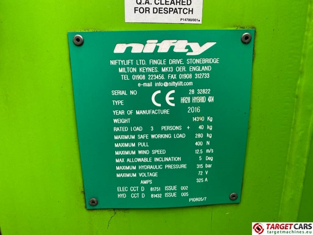 Articulated boom Niftylift HR28 HyBrid Articulated 4x4 Boom Work Lift 2800cm: picture 10
