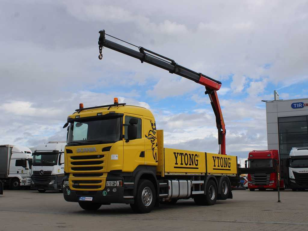 Scania R450, 6X2, EURO 6, SIDE, HYDRAULIC ARM PALFINGER PK 17.001 - Dropside/ Flatbed truck: picture 1 Scania R450, 6X2, EURO 6, SIDE, HYDRAULIC ARM PALFINGER PK 17.001 - Dropside/ Flatbed truck: picture 1