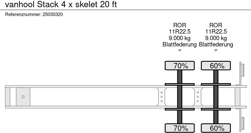 Container transporter/ Swap body semi-trailer Van Hool Stack 4 x skelet 20 ft: picture 7 Container transporter/ Swap body semi-trailer Van Hool Stack 4 x skelet 20 ft: picture 7