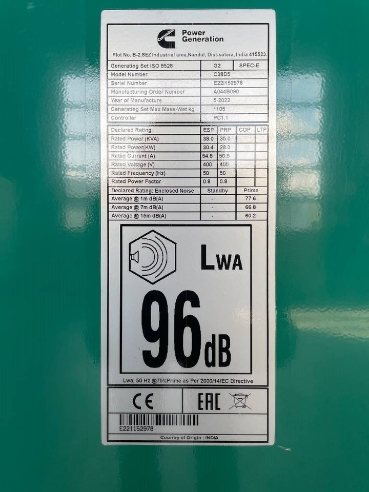 Generator set Cummins C38D5 - 38 kVA Surplus genset - DPX-18504: picture 6