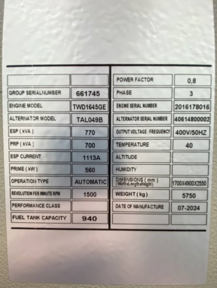 Volvo TWD1645GE - 770 kVA Generator - DPX-18885 - Generator set: picture 4 Volvo TWD1645GE - 770 kVA Generator - DPX-18885 - Generator set: picture 4