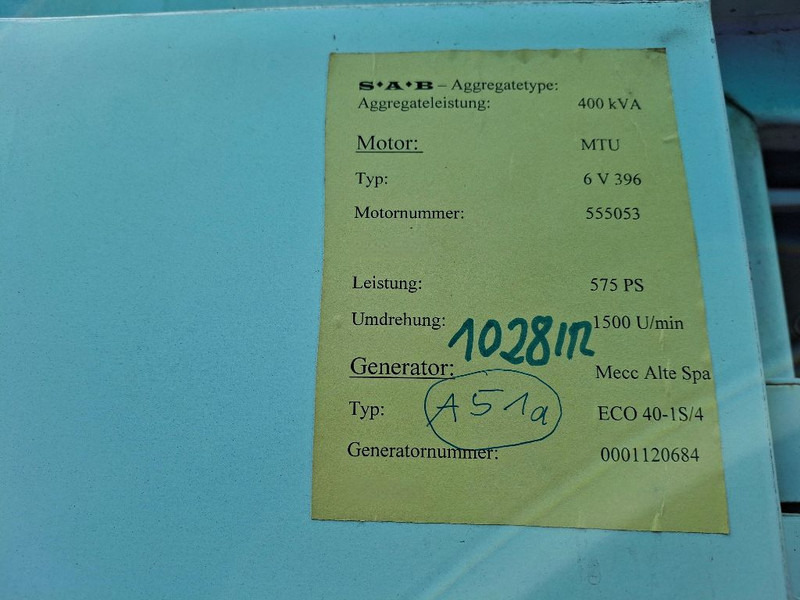 MTU (MERCEDES-BENZ) 6V396 - Generator set: picture 2 MTU (MERCEDES-BENZ) 6V396 - Generator set: picture 2