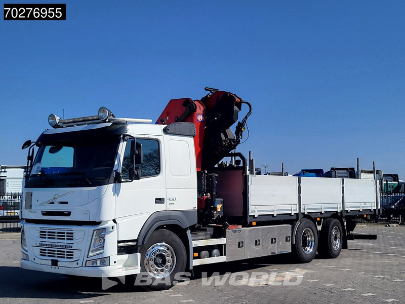 Dropside/ Flatbed truck, Crane truck Volvo FM 450 6X2 HMF3220 K5 + Jib K5 Crane Kran Lift-Steering Axle VEB+ Automatic: picture 11