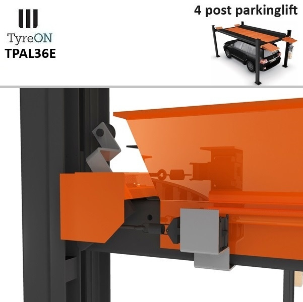 TPAL36E 4 post parking lift- 3.6T - Height 222 cm - 480 cm runways - Electric release - For indoor and outdoor use - 230V - Park 2 vehicles on top of each - Workshop equipment: picture 5 TPAL36E 4 post parking lift- 3.6T - Height 222 cm - 480 cm runways - Electric release - For indoor and outdoor use - 230V - Park 2 vehicles on top of each - Workshop equipment: picture 5