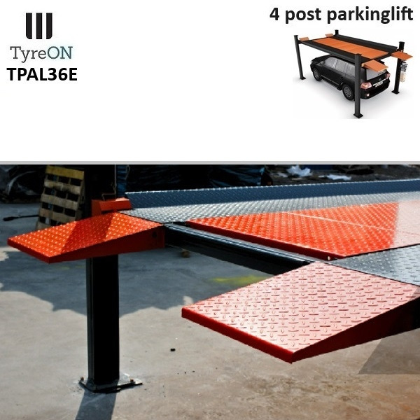 TPAL36E 4 post parking lift- 3.6T - Height 222 cm - 480 cm runways - Electric release - For indoor and outdoor use - 230V - Park 2 vehicles on top of each - Workshop equipment: picture 3 TPAL36E 4 post parking lift- 3.6T - Height 222 cm - 480 cm runways - Electric release - For indoor and outdoor use - 230V - Park 2 vehicles on top of each - Workshop equipment: picture 3