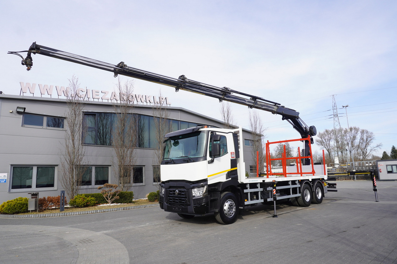 RENAULT C430 / HIAB 244 EP-5 HIDUO crane 8400 kg 15 m / Platform with stanchions - Forestry trailer: picture 2 RENAULT C430 / HIAB 244 EP-5 HIDUO crane 8400 kg 15 m / Platform with stanchions - Forestry trailer: picture 2