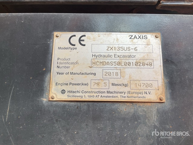 2018 Hitachi ZX135US-6 Tracked Excavator - Crawler excavator: picture 3 2018 Hitachi ZX135US-6 Tracked Excavator - Crawler excavator: picture 3