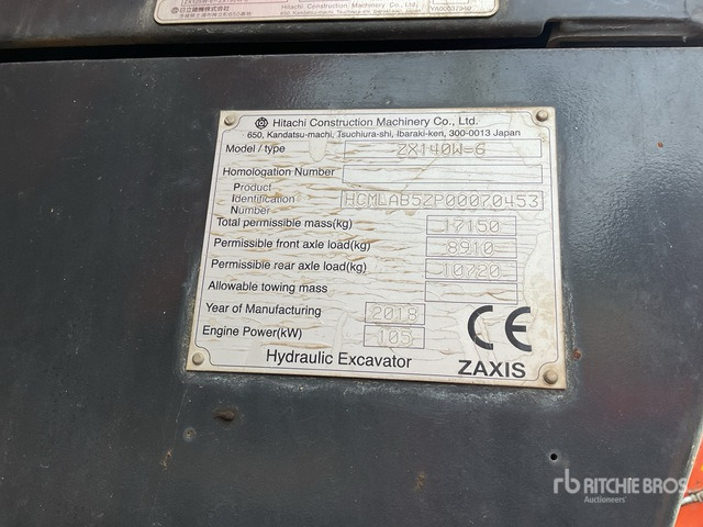 2018 Hitachi ZX140W-6 4x4 Highway Wheeled Excavator - Wheel excavator: picture 2 2018 Hitachi ZX140W-6 4x4 Highway Wheeled Excavator - Wheel excavator: picture 2