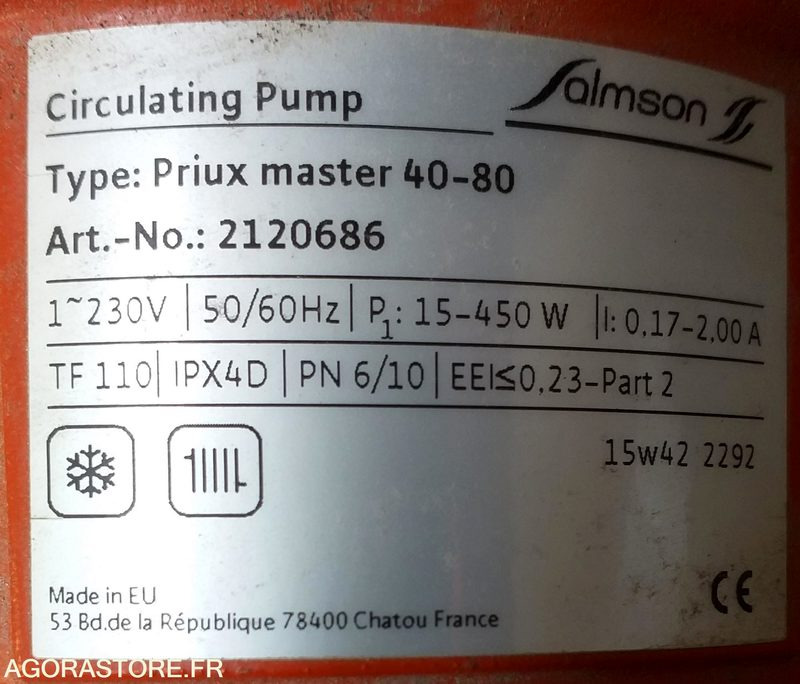 Pompe de chauffage Salmson - Circulateur PRIUX MASTER 40 - 80 / 250 Entraxe 250 - Industrial HVAC equipment: picture 3 Pompe de chauffage Salmson - Circulateur PRIUX MASTER 40 - 80 / 250 Entraxe 250 - Industrial HVAC equipment: picture 3