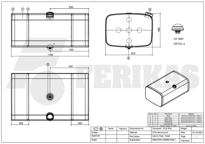 New Fuel tank for Truck Iveco New aluminum fuel tank 300L: picture 7