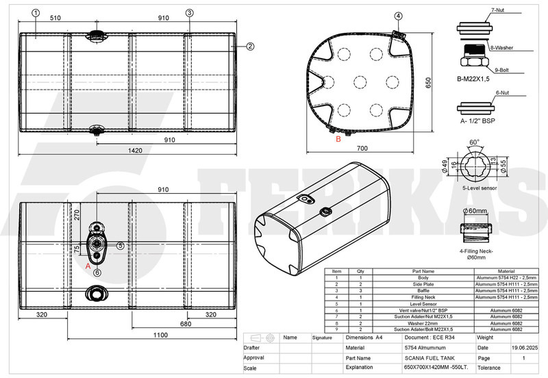 New Fuel tank for Truck Scania New aluminum fuel tank 550L: picture 8
