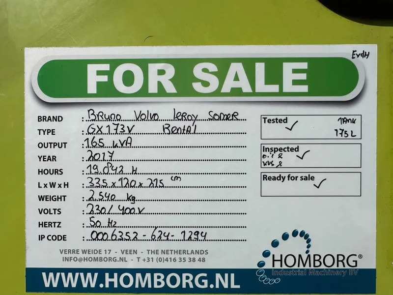 Generator set Volvo TAD 753 GE Bruno Leroy Somer 165 kVA Silent Rental generatorset: picture 19