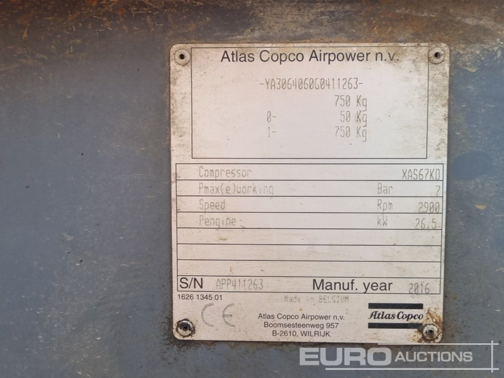 Air compressor 2016 Atlas Copco XAS67KD: picture 35